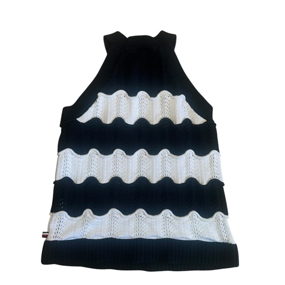 Tommy Hilfiger Black White Zigzag Knit Halter Tank Top Women's Medium‎ - Picture 4 of 5